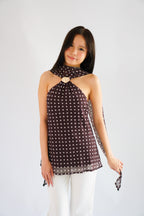 Poana Polkadot Halter Top with Gold Clasp in Brown