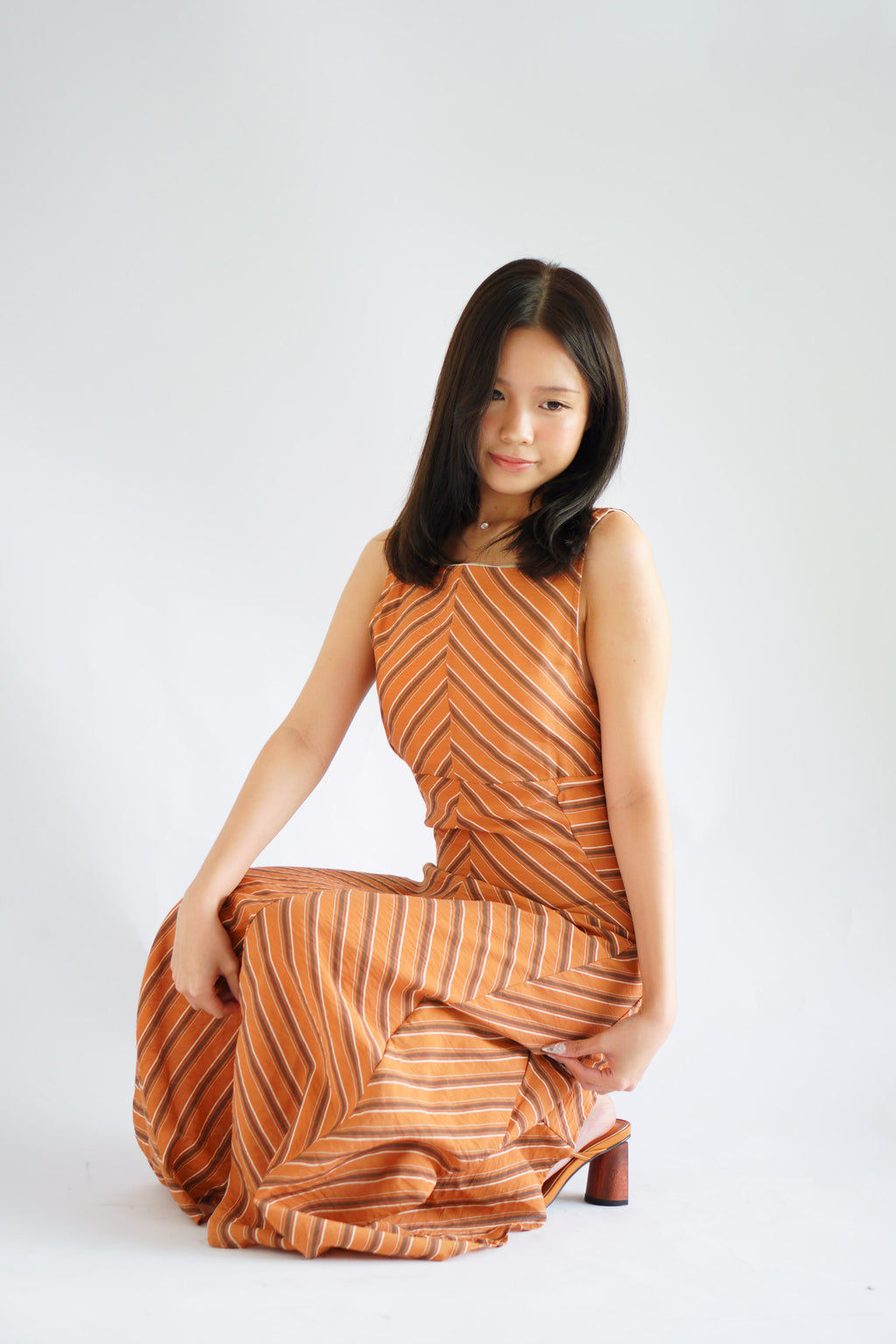 Viola Stripes A-Line Dress in Brick Orange