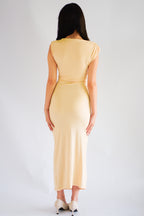Kinzy Ruched Bodycon Maxi Dress in Yellow