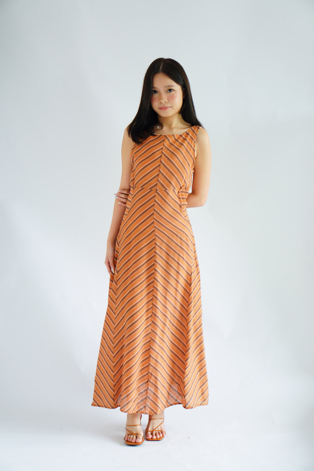 Viola Stripes A-Line Dress in Brick Orange