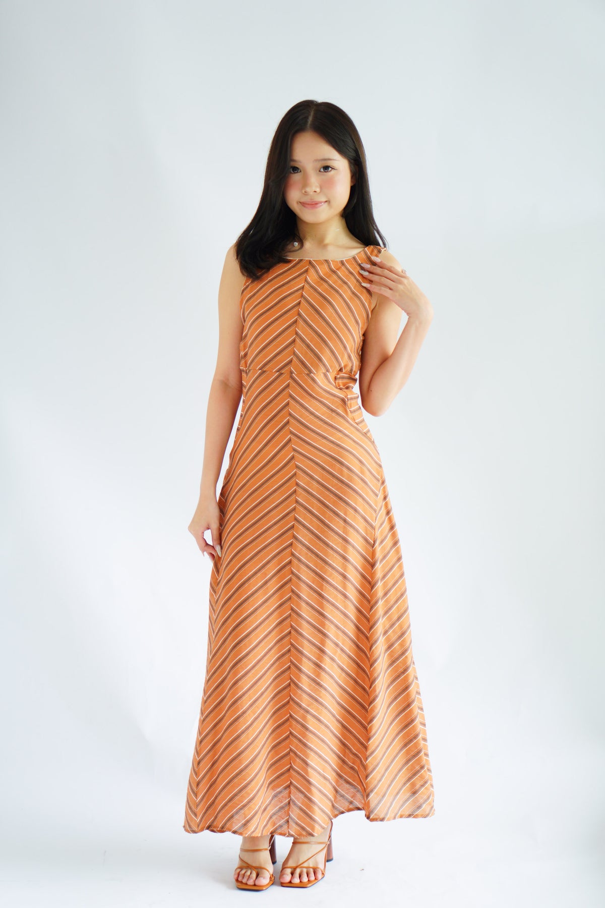 Viola Stripes A-Line Dress in Brick Orange