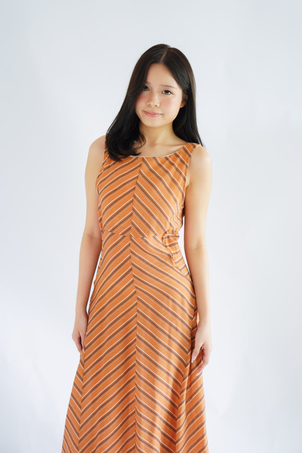 Viola Stripes A-Line Dress in Brick Orange