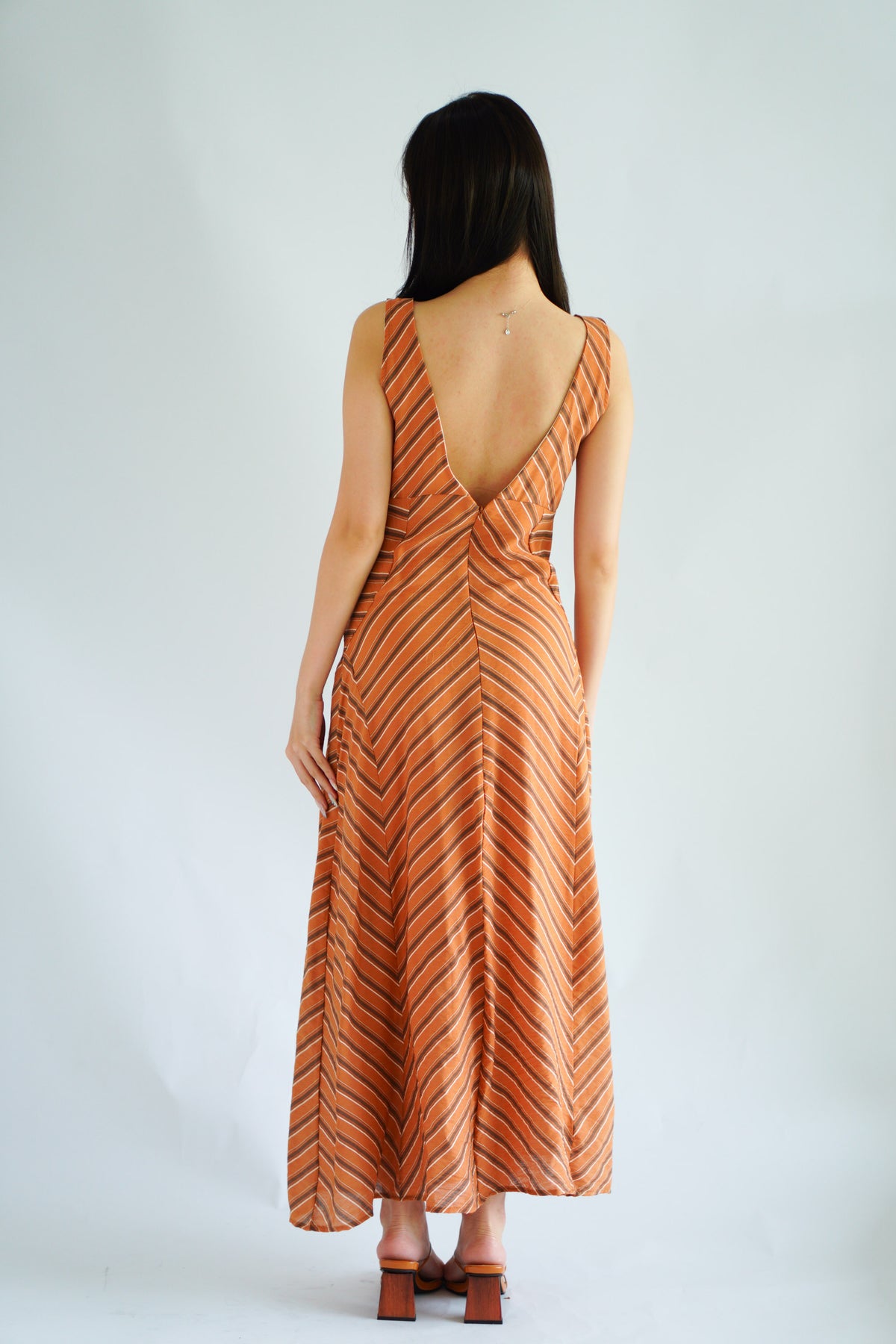 Viola Stripes A-Line Dress in Brick Orange
