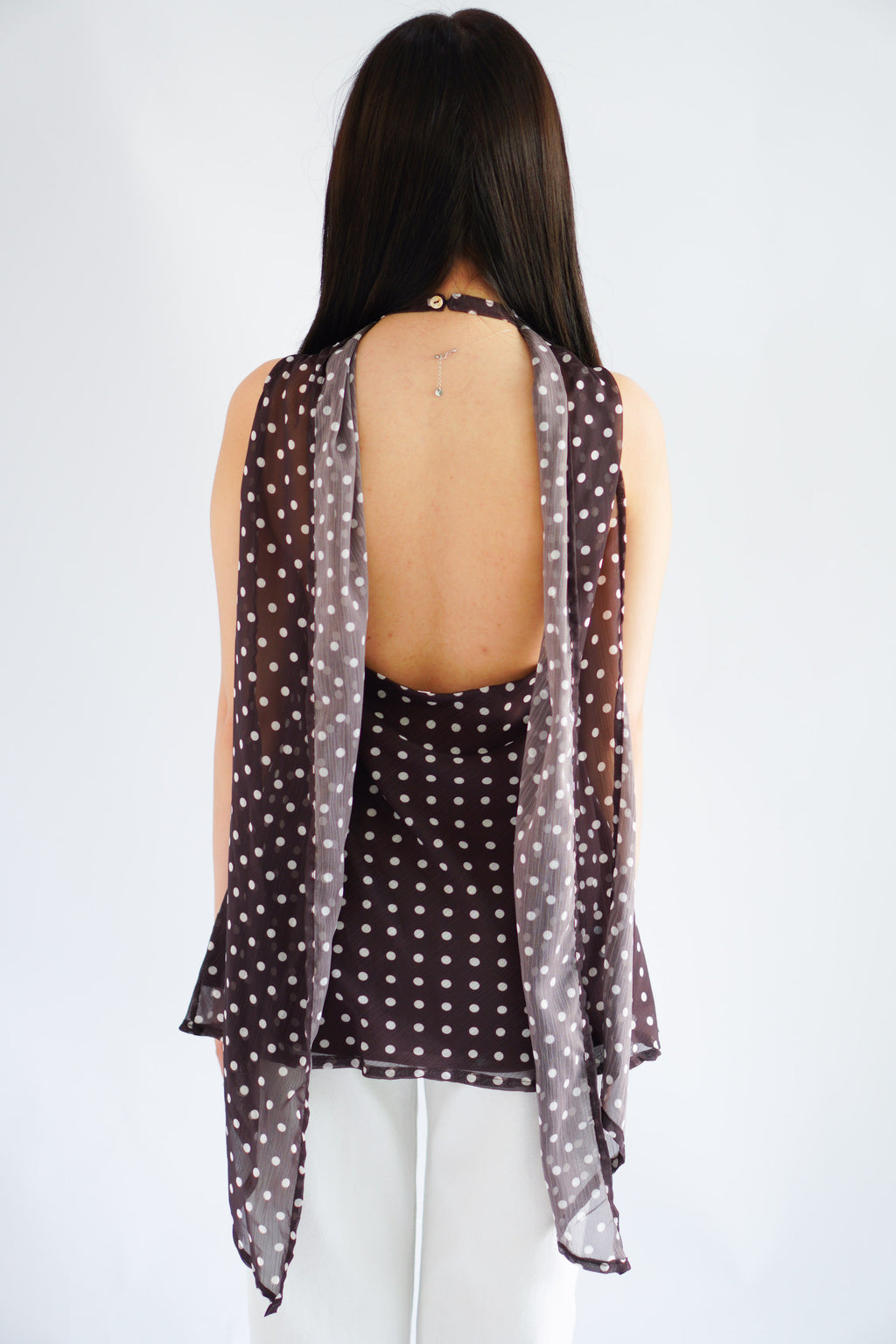 Poana Polkadot Halter Top with Gold Clasp in Brown