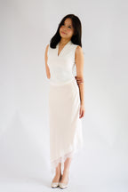 Suzette Asymmetrical Lace Satin Skirt in Ivory Cream