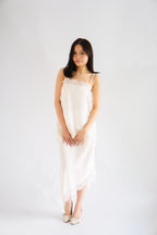 Suzette Asymmetrical Lace Satin Skirt in Ivory Cream