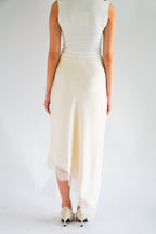 Suzette Asymmetrical Lace Satin Skirt in Ivory Cream