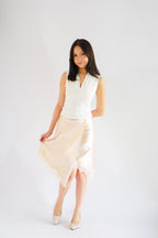 Arletta Lace Satin Asymmetrical Overlap Skirt in Cream