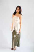 Arletta Lace Satin Asymmetrical Overlap Skirt in Cream