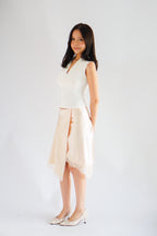 Arletta Lace Satin Asymmetrical Overlap Skirt in Cream