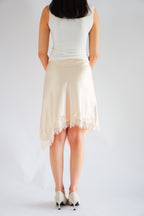Arletta Lace Satin Asymmetrical Overlap Skirt in Cream