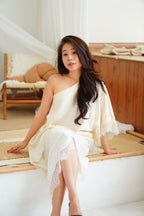 Marceline Lace Satin Toga Top in Cream