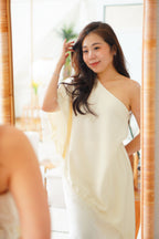 Marceline Lace Satin Toga Top in Cream