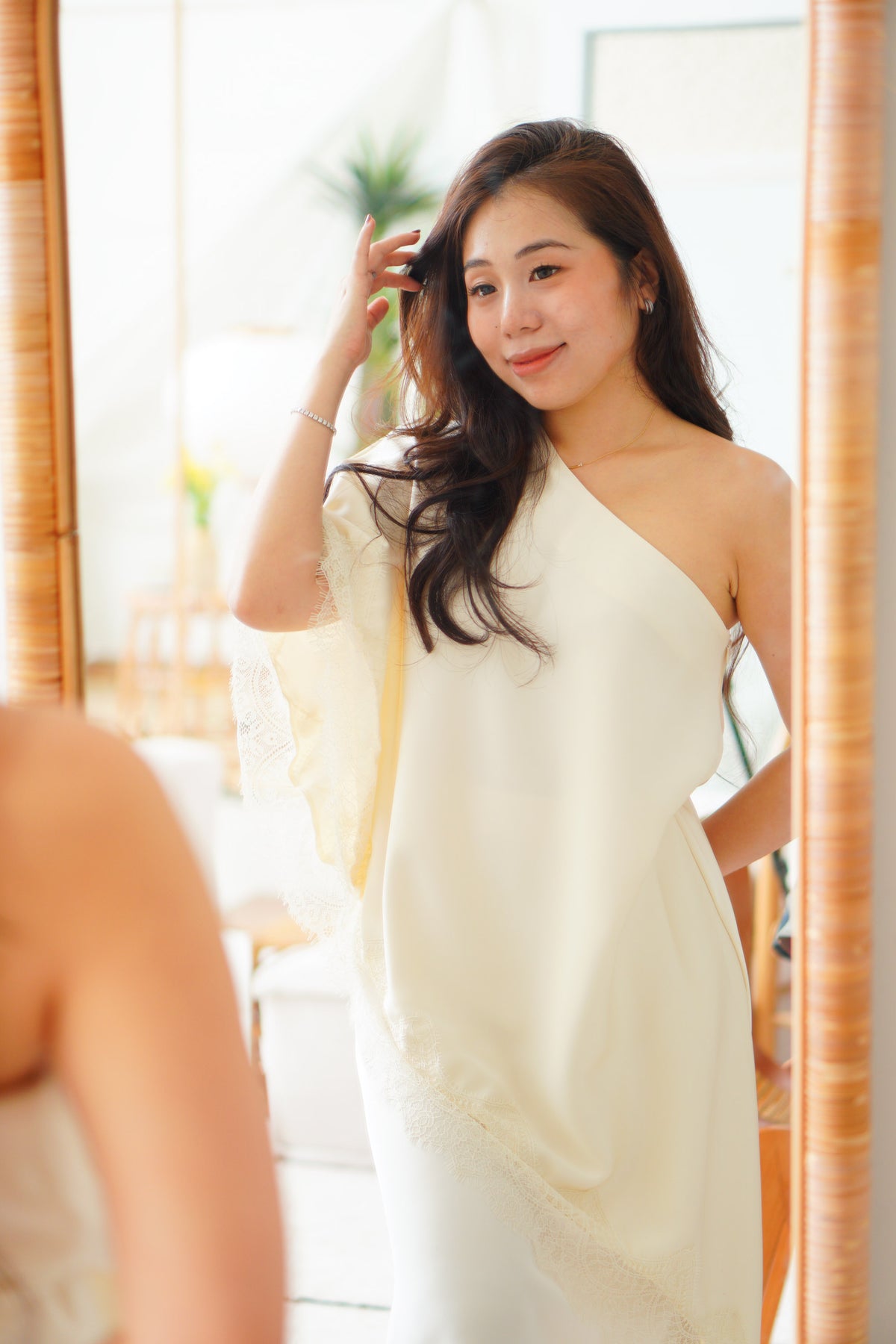 Marceline Lace Satin Toga Top in Cream