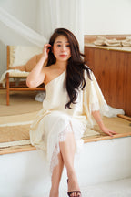 Marceline Lace Satin Toga Top in Cream
