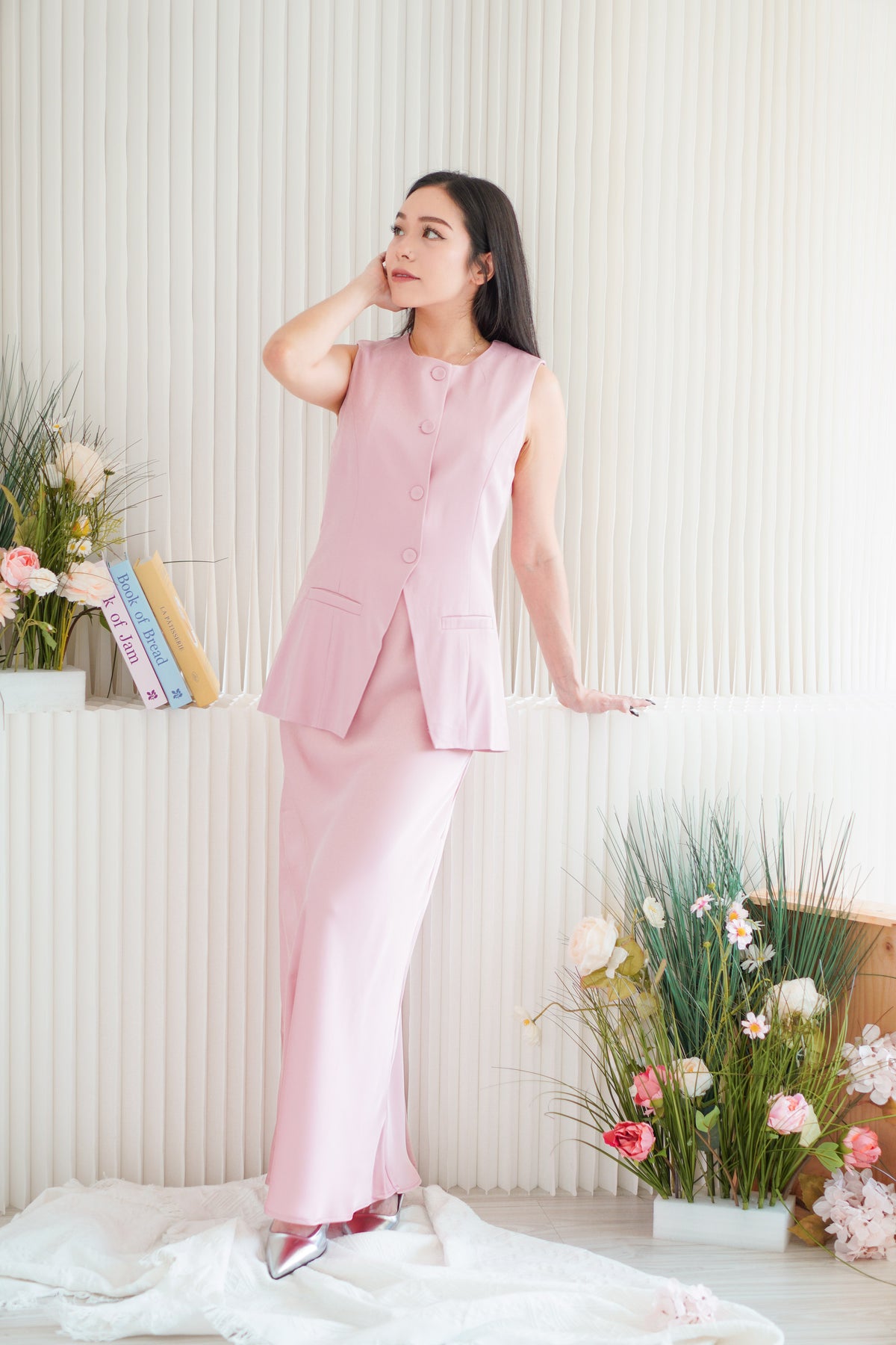 (BACKORDER) Bryony Button Down Vest Top in Pink