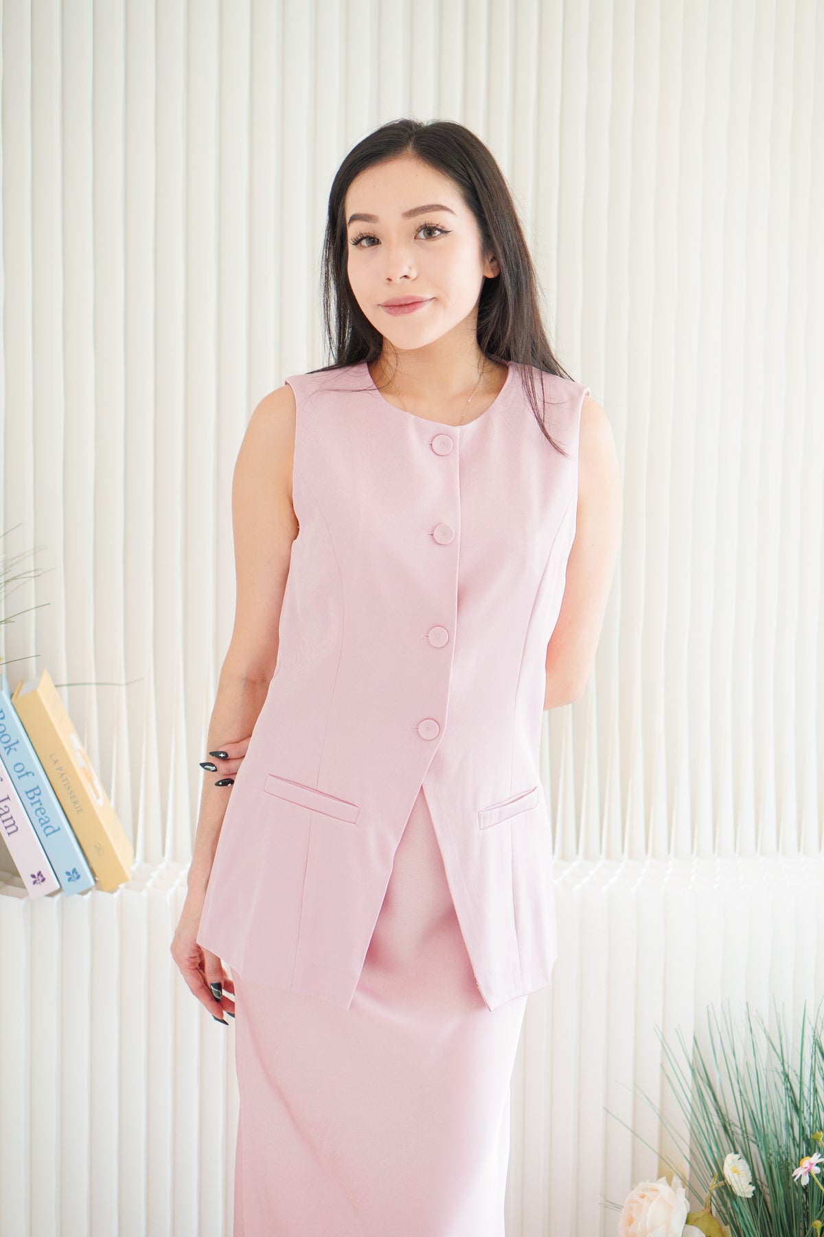 (BACKORDER) Bryony Button Down Vest Top in Pink