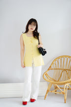 Nillie Button Down Knit Vest Top in Yellow