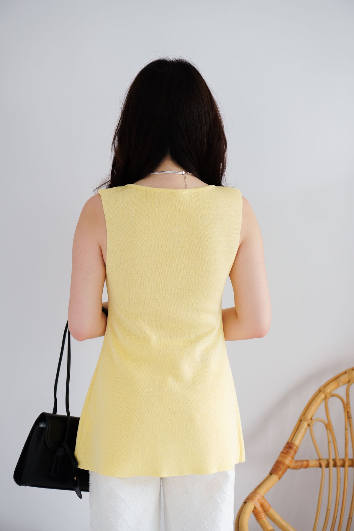 Nillie Button Down Knit Vest Top in Yellow