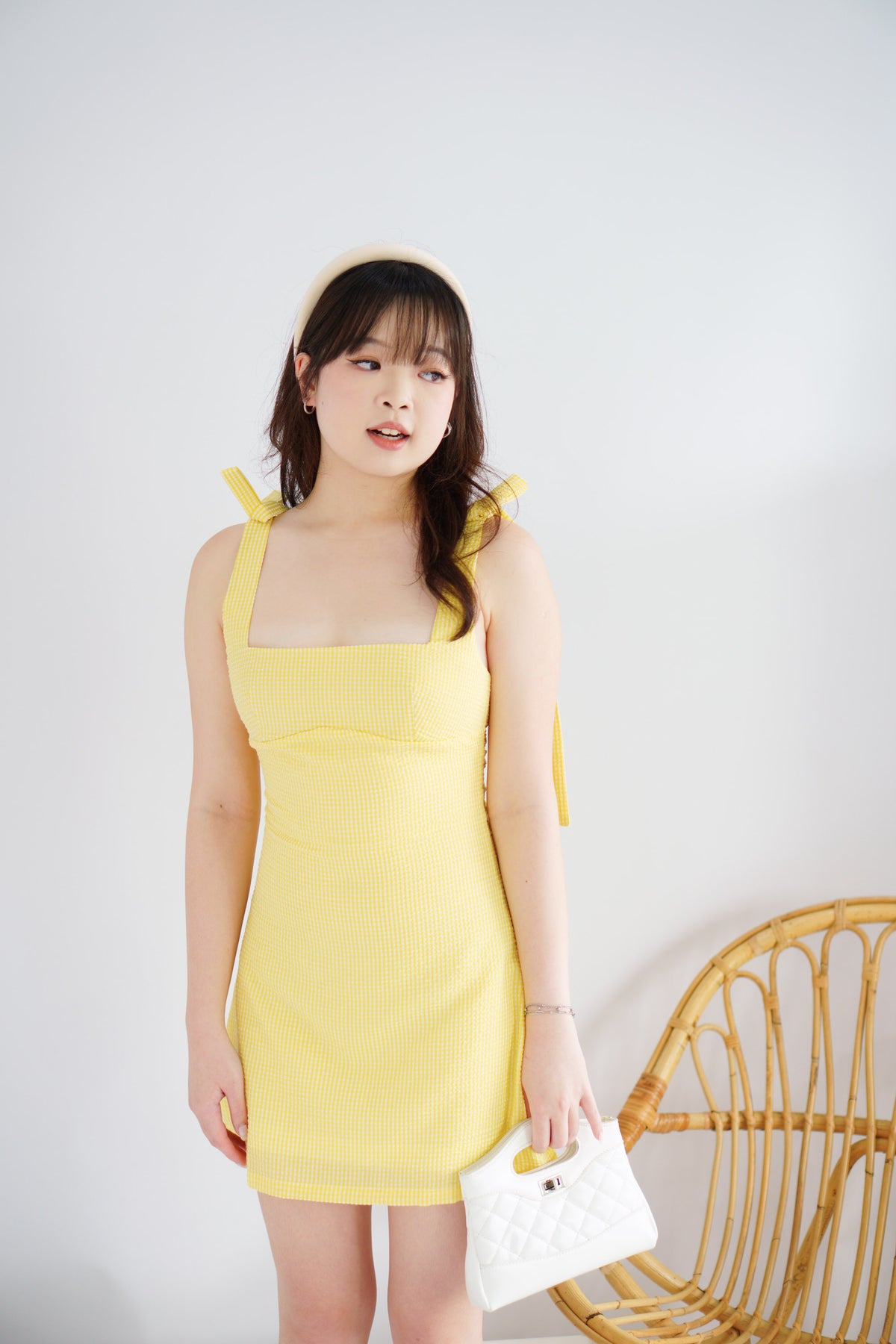 Lemora Gingham Mini Dress in Yellow