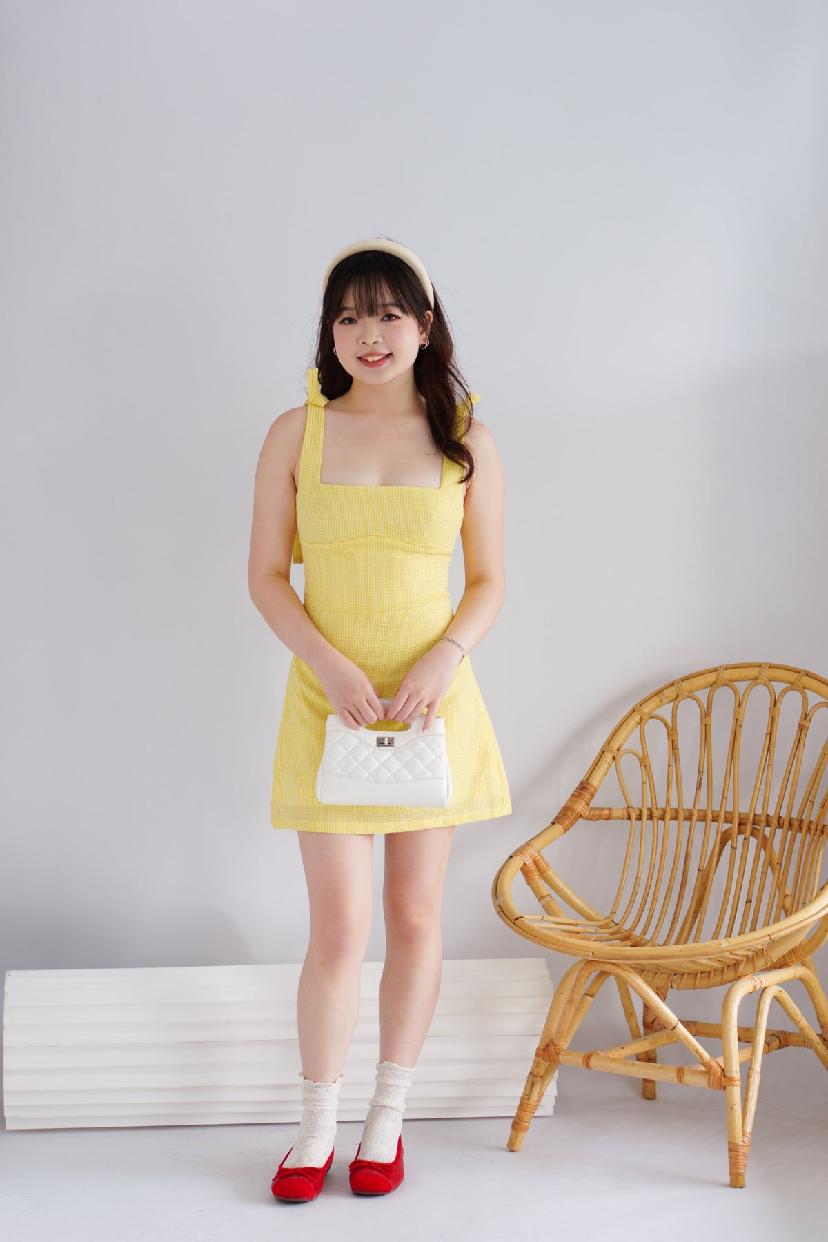 Lemora Gingham Mini Dress in Yellow