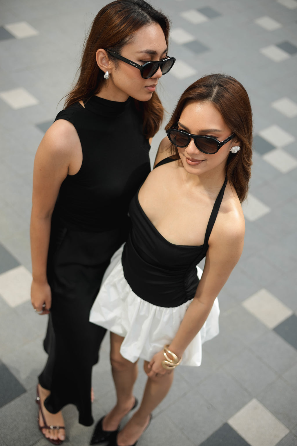 BASH x NELOIRE - Candace Ruched Cowl Neck Top in Black + With Faith Satin Skirt in Black