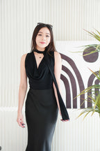 BASH x NELOIRE - Candace Ruched Cowl Neck Top in Black + With Faith Satin Skirt in Black