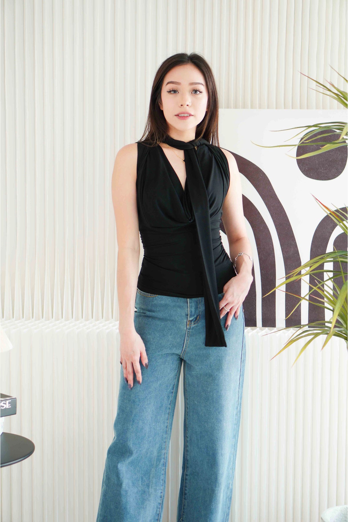 BASH x NELOIRE - Candace Ruched Cowl Neck Top in Black + With Faith Satin Skirt in Black