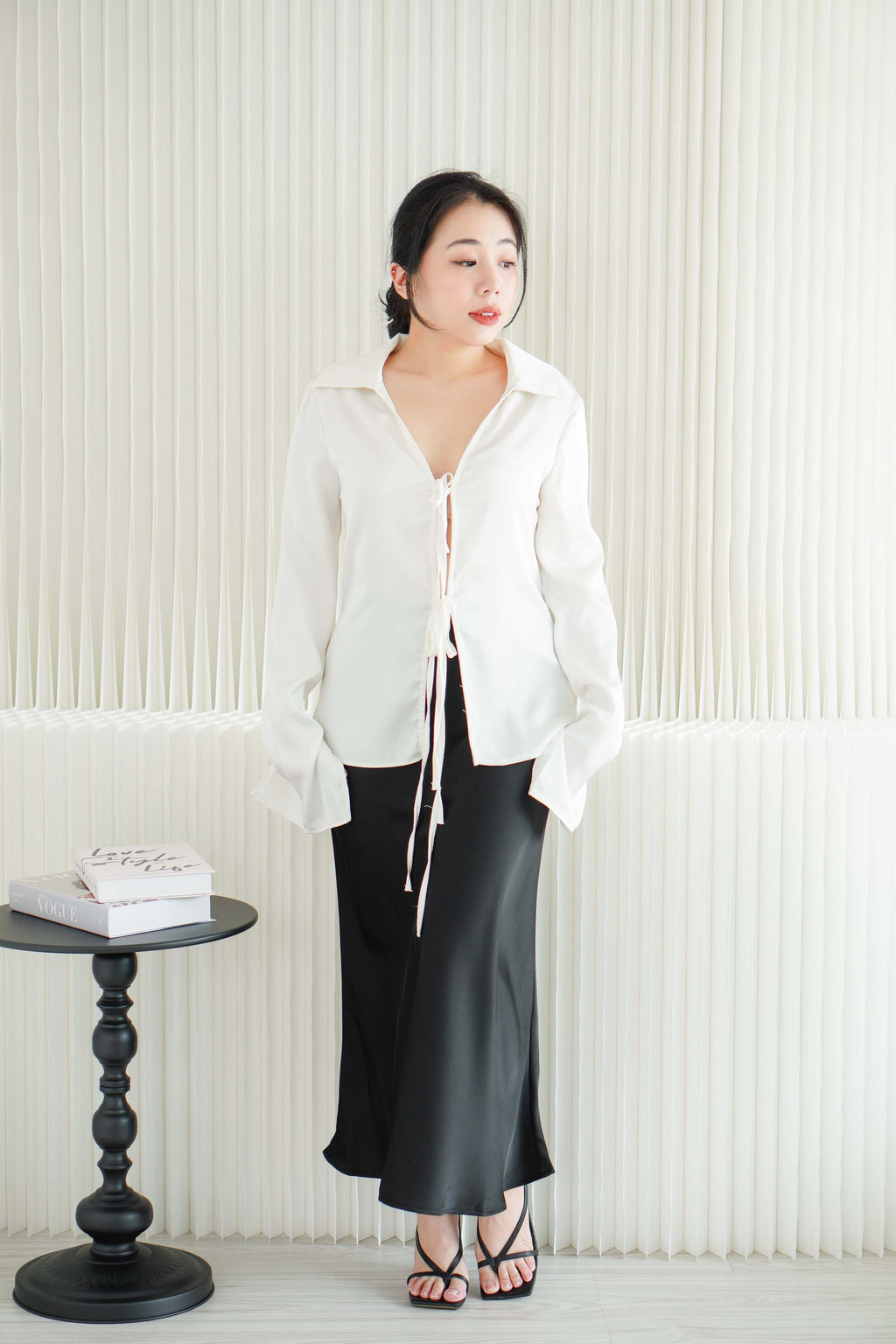 BASH x NELOIRE - Candace Ruched Cowl Neck Top in Black + With Faith Satin Skirt in Black