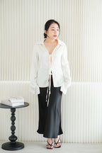 BASH x NELOIRE - Candace Ruched Cowl Neck Top in Black + With Faith Satin Skirt in Black
