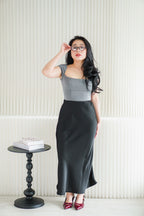 BASH x NELOIRE - Candace Ruched Cowl Neck Top in Black + With Faith Satin Skirt in Black