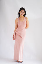 Astrid Halter Neck Bodycon Maxi Dress with Self Tied Scarf in Pink