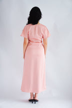 Ophie Deep V Satin Maxi Dress in Pink