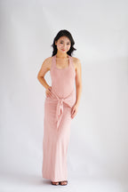 Astrid Halter Neck Bodycon Maxi Dress with Self Tied Scarf in Pink