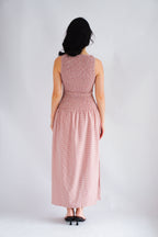 Seaki Gingham High Neck Smocked Maxi Dress in Red