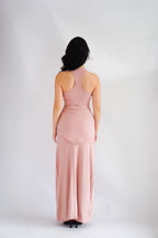 Astrid Halter Neck Bodycon Maxi Dress with Self Tied Scarf in Pink
