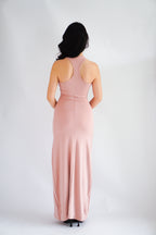 Astrid Halter Neck Bodycon Maxi Dress with Self Tied Scarf in Pink