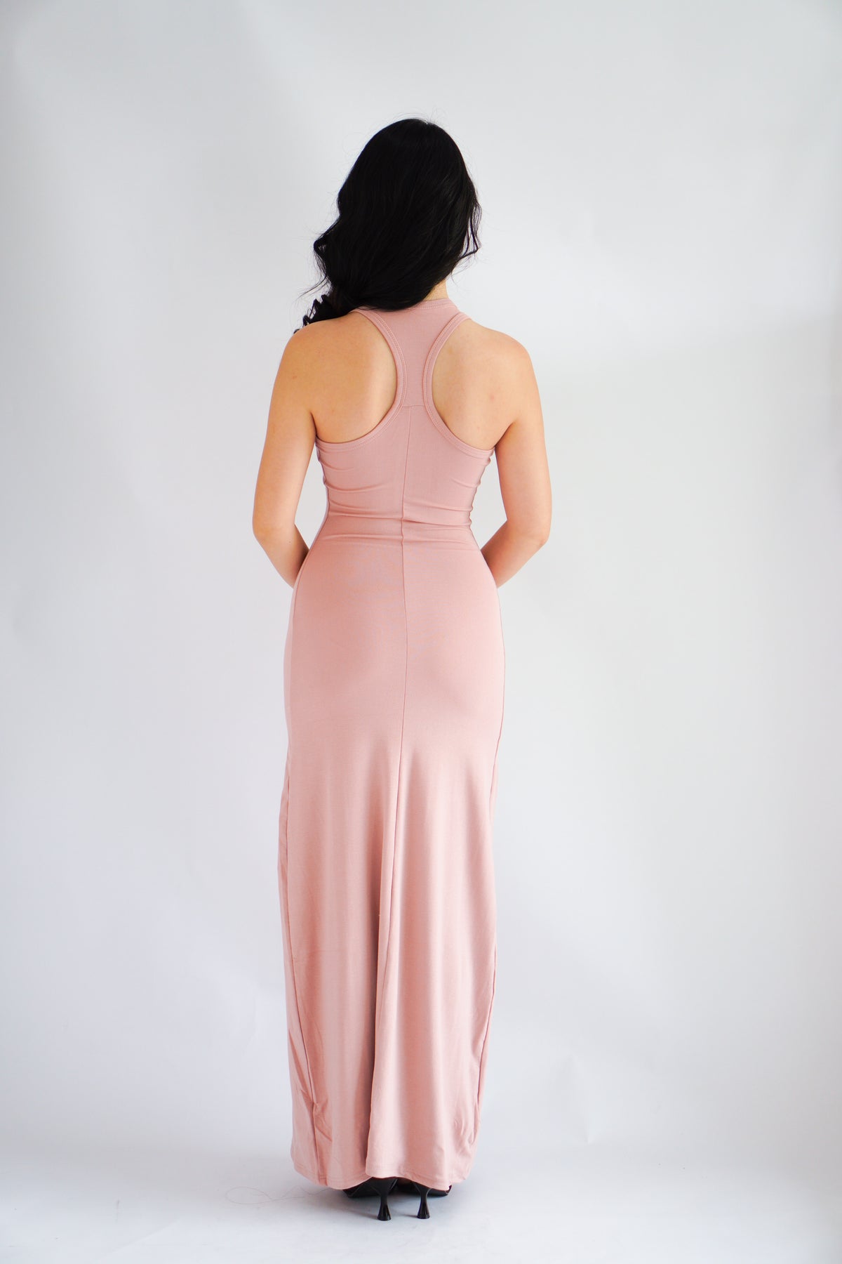 Astrid Halter Neck Bodycon Maxi Dress with Self Tied Scarf in Pink
