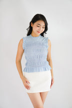 Carcy Gingham Smocked Top in Blue
