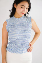 Carcy Gingham Smocked Top in Blue