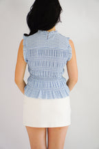 Carcy Gingham Smocked Top in Blue