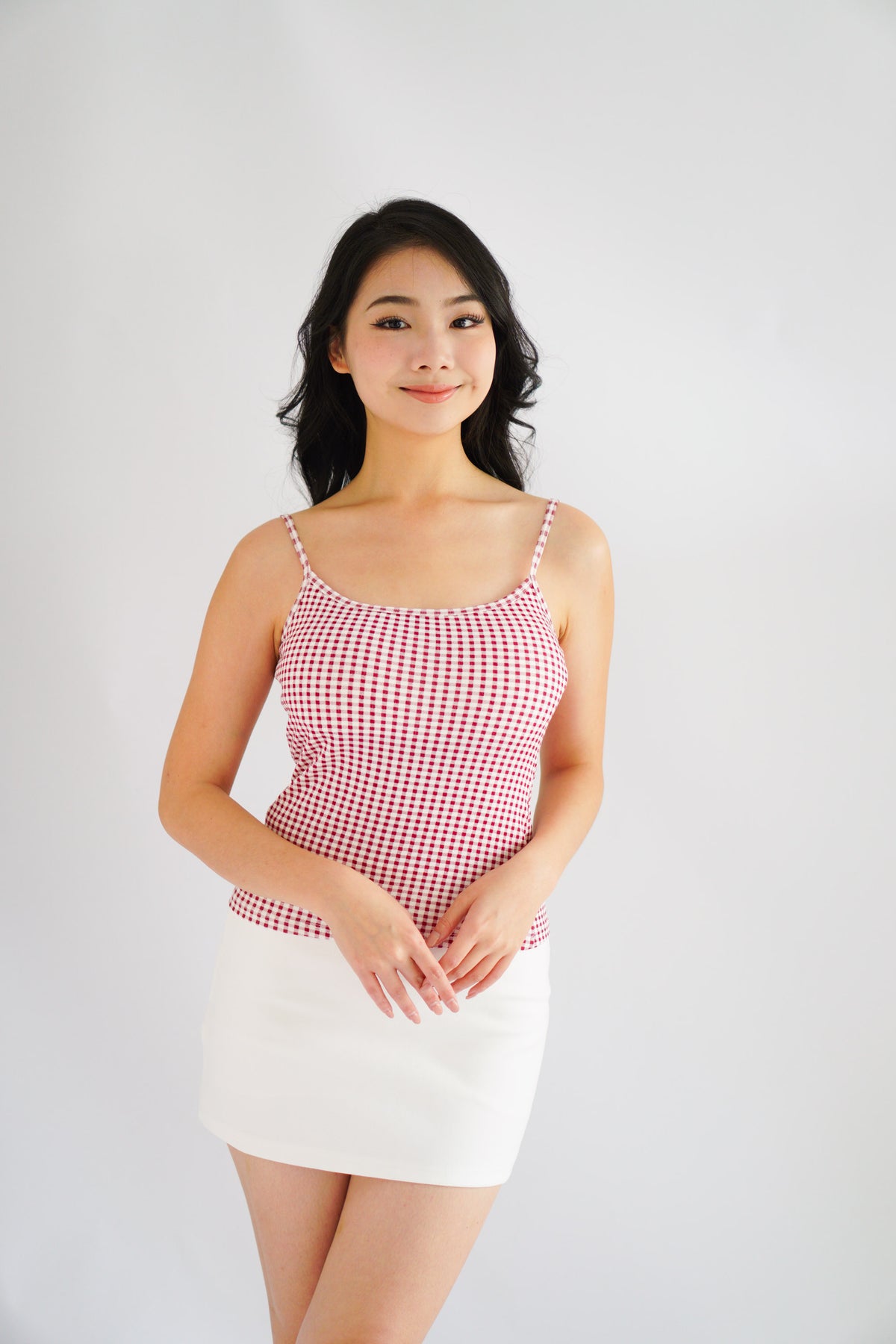Mallym Padded Camisole Top in Red Gingham