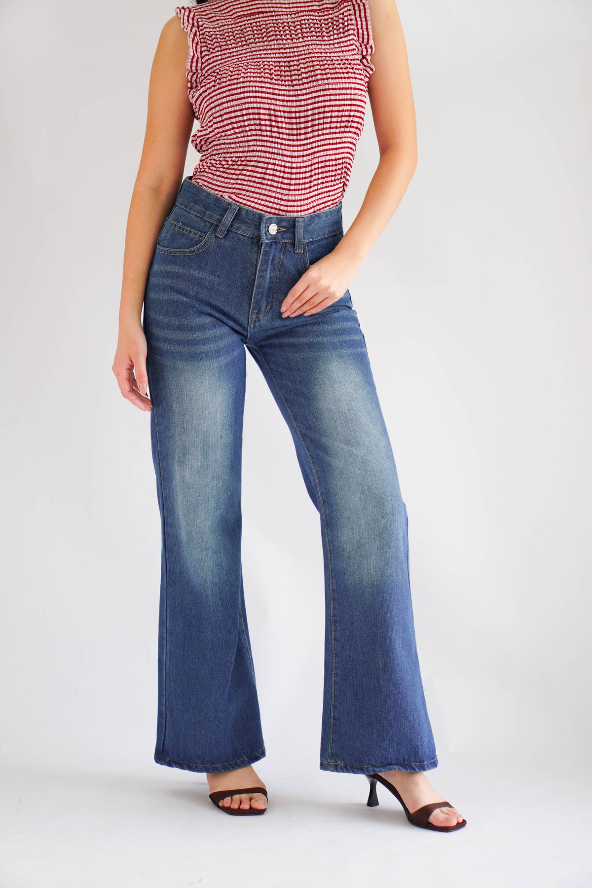 Danielle Bell Bottom Mid Waist Jeans in Blue