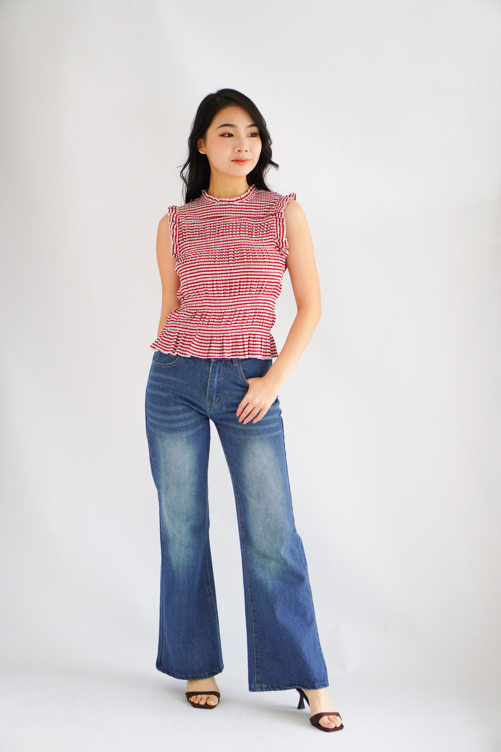 Danielle Bell Bottom Mid Waist Jeans in Blue