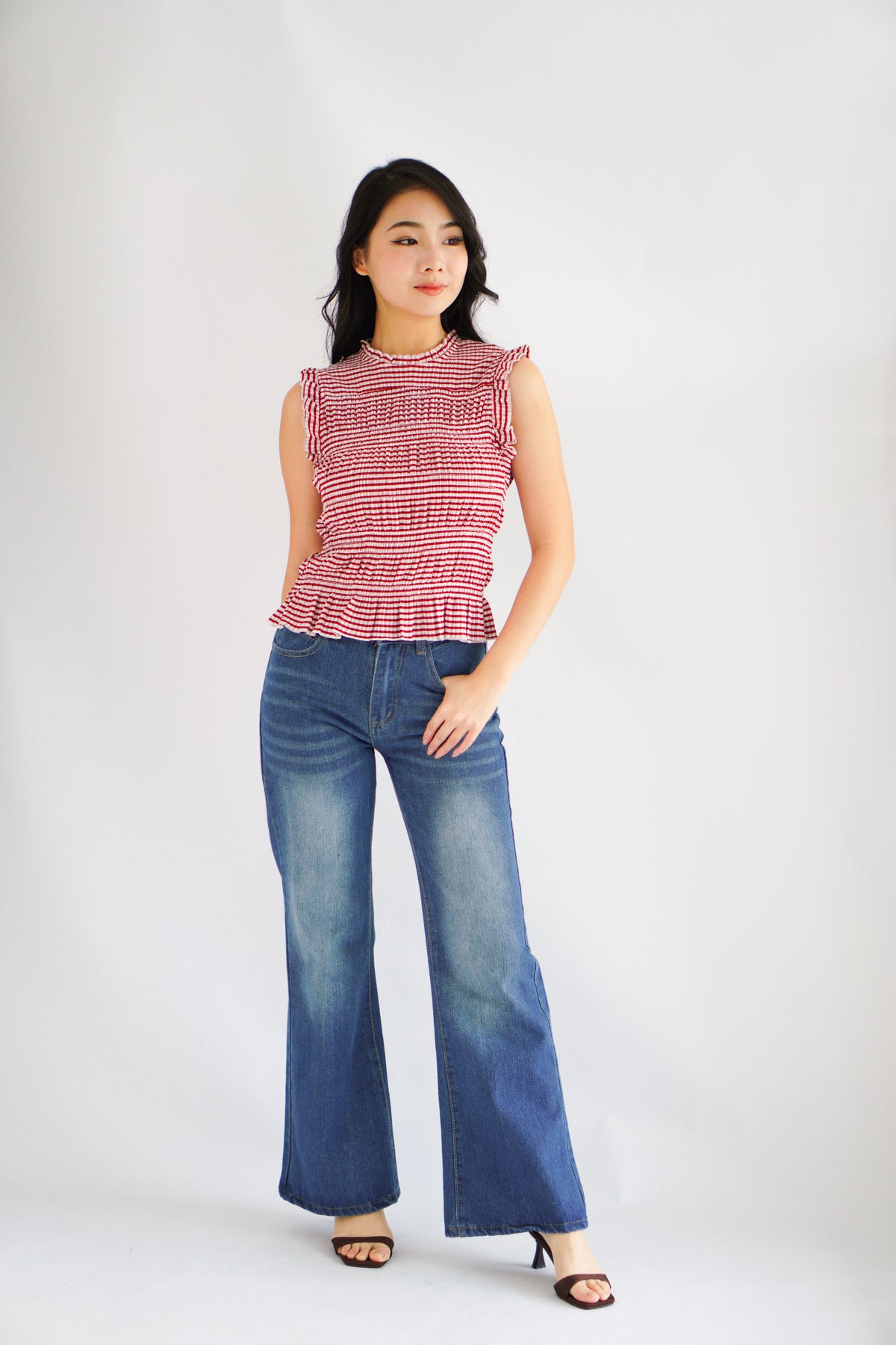 Danielle Bell Bottom Mid Waist Jeans in Blue