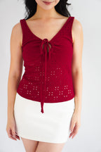 Vincy Eyelet Lace Camisole Top in Red