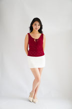Vincy Eyelet Lace Camisole Top in Red