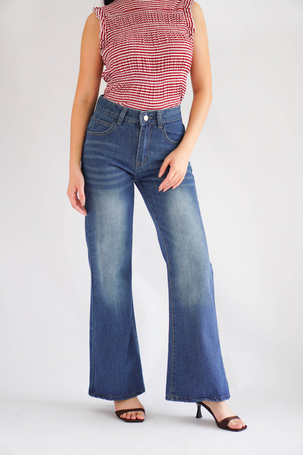 Danielle Bell Bottom Mid Waist Jeans in Blue