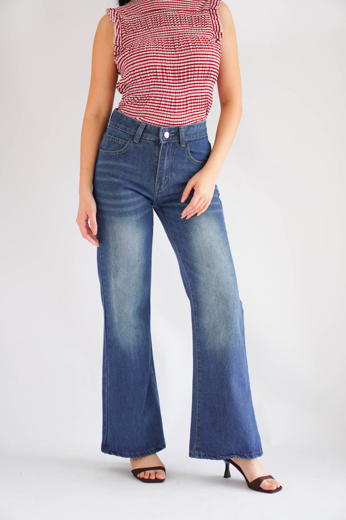 Danielle Bell Bottom Mid Waist Jeans in Blue