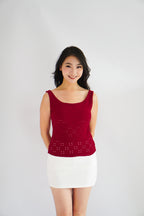 Vincy Eyelet Lace Camisole Top in Red